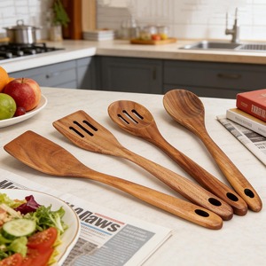 ช้อนไม้รักษ์โลกผิวเรียบเงา เหมาะสำหรับทำอาหาร ผสมอาหาร และเสิร์ฟอาหาร มีจำหน่ายในราคาพิเศษ - Product Image 1