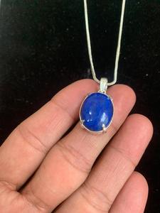 Blue Crystal Oval Pendant Necklace Stone Charm German <b>Silver</b> Jewelry <b>Silver</b> plated Handcraft Top Quality Blue Gemstone Nacklace - Product Image 3