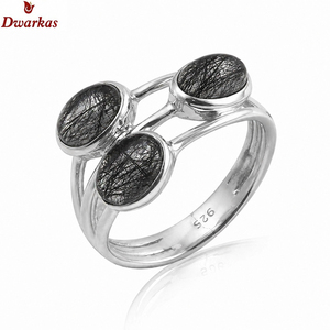 Trendy handmade classic 925 sterling <b>silver</b> black rutile three gemstone <b>ring</b> for <b>men</b> fashion parties gift jewelry ready stock - Product Image 1