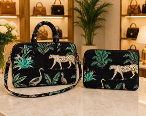 Bolso de Mano para Portátil de Neopreno Negro Hecho a Mano, Acolchado, con Estampado de Animales Tropicales, de Lujo, con Correa para el Hombro, Casual y Protector - Product Image 2