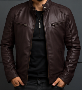 เสื้อแจ็คเก็ตหนังผู้ชายสไตล์นักขี่มอเตอร์ไซค์ คอตั้ง ปิดด้วยซิป - Product Image 5