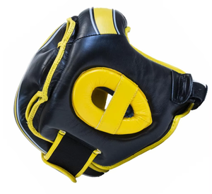 Protège-tête de boxe PROFIT SPORTS en cuir de vachette, équipement de protection durable pour l'entraînement, jaune et noir, ajustement universel - Product Image 1