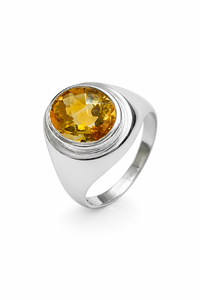 <b>Citrine</b> Gemstone <b>Ring</b> in 925 Sterling Silver Rhodium Plated Oval Shape Luxury Style KLSR12419 - Product Image 2