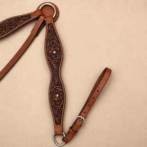 Collar de Pecho para Caballo de Cuero Marrón con Diseño Floral Bordado, Estilo Occidental, Ajuste Personalizado, Uso Ecuestre de Alta Resistencia - Product Image 4