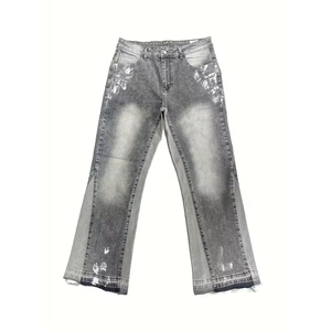 Factory Wholesale Men's Vintage Style Washed Blue Denim Breathable Lightweight Straight <b>Jeans</b> Mid Waist Spandex/Cotton Men - Product Image 1