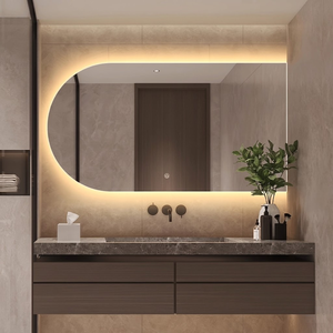 Miroir de vanité LED en verre en forme de U, moderne et contemporain, de la marque Daystar Trade, avec commande tactile et rétroéclairage ambiant, installation murale - Product Image 2