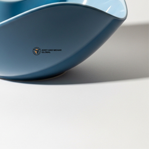 Grand bol décoratif en céramique en forme de feuille de chou, bleu émaillé, plat de service pour fruits, pour comptoir de cuisine et décoration de table à manger - Product Image 4