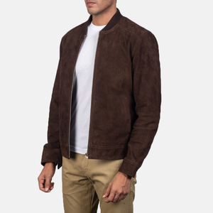 Chaqueta Acolchada de Piel de Oveja Marrón para Hombre, con Estampado de Lino Crochet, Impermeable, de Secado Rápido, Cuello Alto, Manga Larga, Cierre de Cremallera - Product Image 5
