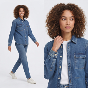 Chemise en jean OEM à manches courtes pour femme, style streetwear, poche poitrine, vintage, été, respirante, haute qualité, éco-responsable - Product Image 1
