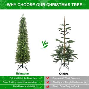 Albero di Natale Artificiale Verde Sottile in PVC da 180 cm con 358 Punte, Base in Metallo Stabile, Design Salvaspazio per Ambienti Ristretti - Product Image 3