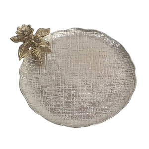 Plateau à fleurs en aluminium, décoré d'embossages argentés, plateau de service en aluminium floral, plateau décoratif en métal pour mariage, fête et vaisselle d'hôtel - Product Image 3