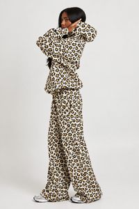 <b>Women</b> <b>White</b> Yellow Acid Wash Winter Leopard Print 2 Piece <b>Tracksuit</b> Set Oversized Hoodie Wide Leg Pant Casual Streetwear Outfit - Product Image 3