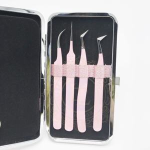 Vente en gros pince à cils durable en acier inoxydable couleur rose bébé avec points d'argent marque privée personnalisable - Product Image 6