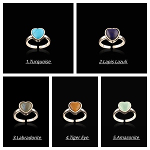 Natural Heart Gemstone 18k Silver Plated Trendy Adjustable Statement Fashion <b>Ring</b> Wholesale luxury Best Selling Unique Jewelry - Product Image 1