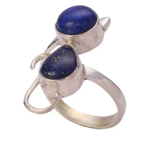 Lapis Lazuli <b>Ring</b> 925 Sterling Silver Handmade Boho Statement Promise Jewelry for Women Natural Round & Pear Shape Gemstone - Product Image 3