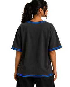 Black Blue Stripe Women Oversized T Shirt Casual Crew Neck Short Sleeve Contrast Trim Loose Fit Soft Breathable Summer <b>Top</b> - Product Image 2
