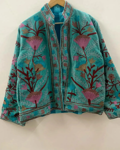 Chaqueta de Invierno Estilo Étnico, Terciopelo Floral Suzani con Bordado, Chaqueta de Festival de Punto de Algodón Resistente al Viento - Product Image 1