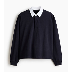 Polo de Rugby Unisex de Manga Larga con Cuello Blanco, 100% Algodón, Color Sólido, Cierre de Botones, Jersey Deportivo para Todas las Temporadas, Ropa de Equipo - Product Image 3