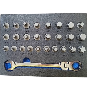 Jeu de 27 embouts à profil bas avec clé à cliquet de 13 mm, outils à main résistants à la rouille - Product Image 1