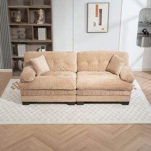 Sofá seccional modular de dos plazas tapizado de chenilla caqui para sala de estar, estudio y oficina - Product Image 4