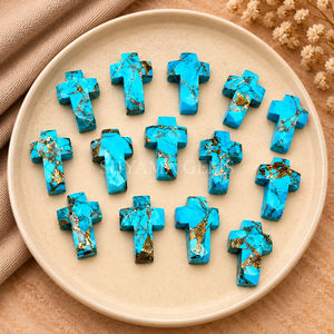 Pendentif sculpté à la main en forme de croix en cuivre et turquoise 15x10mm pour la fabrication de bijoux, la lithothérapie, l'énergie Reiki, vente en gros - Product Image 6
