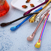 Ensemble de 2 bombillas à maté modernes et écologiques en acier inoxydable coloré, réutilisables et de haute qualité, avec filtre-cuillère