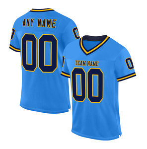 Camiseta de Fútbol Americano Personalizada Azul y Naranja, Cuello en V, Manga Corta, Absorbe la Humedad, Unisex, Nombre del Equipo, Número, Impresión Sublimada - Product Image 4