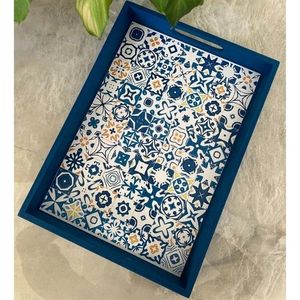 Elegant Grand Signature Wooden Enamel Tray Set with Art Deco Checkered Pattern Custom Printed Design and Ultra Glossy Gold Foil - Product Image 2
