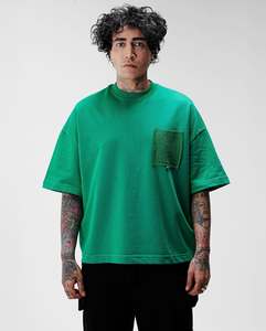 Camiseta Personalizada para Hombre, Corte Recto, Holgada, de Algodón/Fibra de Bambú, 300g, Diseño Liso, con Bolsillo - Product Image 4