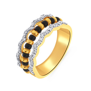 Anillo Mangalsutra de Oro de 18K con Diamantes para Mujer, con Cuentas Negras, Diseño de Doble Ola, Joyería Fina para Aniversario de Bodas, Venta al Por Mayor - Product Image 1