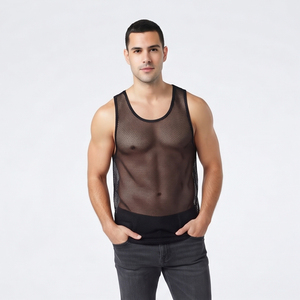 Débardeur en maille transparente unisexe 100 % polyester sans manches, style filet, pour l'été et la plage - Product Image 3