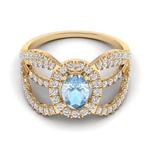 Anillos de Compromiso REYES con Aguamarina de 0.75 Quilates para Mujer, Oro Amarillo Sólido de 14K, Certificado IGI, Joyería Fina para Bodas - Product Image 1