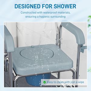 Sedia a rotelle da doccia grigia in PU per anziani, con ruote bloccabili, schienale e braccioli regolabili, utilizzabile anche come sedia comoda da letto - Product Image 5