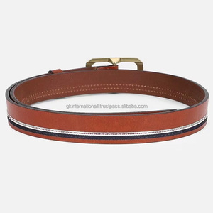 Cinturón casual de cuero premium marrón de doble costura para hombre, con hebilla de aleación elegante, cinturón de moda masculino para jeans. - Product Image 6