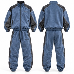 Conjunto Deportivo Azul y Negro para Hombre, Chaqueta Deportiva con Cierre Completo, Pantalones Jogger, Ropa Deportiva para Entrenamiento, Gimnasio, Running, Logotipo Personalizado - Product Image 1