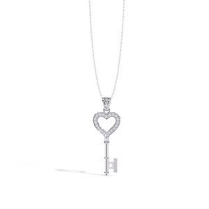 Colgante de moissanita con forma de llave de corazón romántico en plata 925 con baño de rodio, regalo de joyería para mujer - Product Image 6