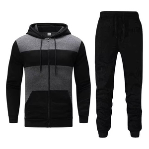 Men's Black Sporty Tracksuit Set Full-<b>Zip</b> <b>Jacket</b> Pants Quick Dry Knitted Polyester Autumn Wear - Product Image 1