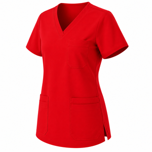 Haut de blouse médicale pour femme, extensible, col en V, manches courtes, avec poche poitrine, uniforme de travail, vente en gros - Product Image 5