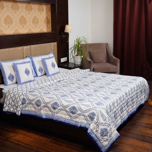 Handmade Printed Cotton <b>Quilt</b> Blue White Traditional Pattern All Season Home Decor <b>Bedding</b> Set - Product Image 1
