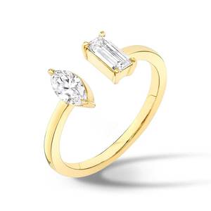 Bague Toi et Moi en Diamant de Laboratoire Or Jaune 14K Taille Émeraude Diamant Marquise Certifié IGI Luxe Minimaliste Délicat Ouvert Cadeau - Product Image 5