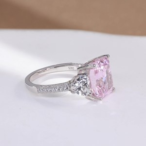 Bague de fiançailles en or massif rose avec pierre latérale, diamant en or blanc, bague fine, bijoux de mariée en saphir, cadeau pour femme - Product Image 2