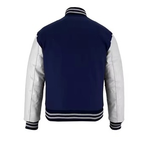 Veste universitaire tendance pour homme en polaire bleue avec manches en cuir blanc, vente en gros personnalisée - Product Image 2