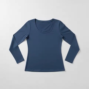 สินค้าขายดี เสื้อแขนยาวคอกว้างสำหรับผู้หญิง สีพื้น ผ้าถัก ระบายอากาศได้ดี สวมใส่สบาย สีฟ้า - Product Image 3