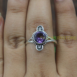 Anillo de Amatista Natural, Plata de Ley 925, Diseño Hecho a Mano con Cuentas, Corte Redondo, Gema Púrpura, Anillo para Mujer, Joyería Boho, Venta al Por Mayor - Product Image 4