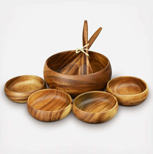 Juego de Ensaladeras de Madera de Acacia Desechables de Alta Calidad, Personalizadas, Clásicas para Fiestas, de Madera Sólida, Fabricadas por Gifty Craft - Product Image 1
