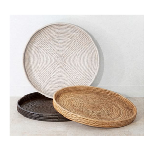 Plateau de service en rotin naturel de qualité supérieure avec poignée en bois, panier durable pour organiser le thé et les collations, idéal pour la table de cuisine - Product Image 1