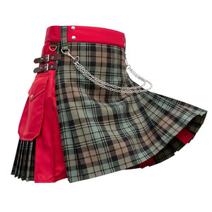 Kilt écossais hybride pour femme, fait main, en coton rouge, avec plis en tartan de clan, tailles traditionnelles - Product Image 1