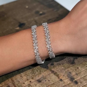 VVS Moissanite <b>Cross</b> Link <b>Bracelet</b>, 925 <b>Silver</b> <b>Cross</b> <b>Bracelet</b>, Real Moissanite Tennis <b>Bracelet</b>, Hip Hop Luxury Jewelry, OM GEMS - Product Image 4