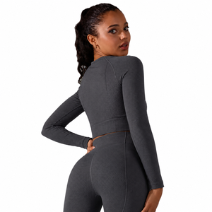 Newest Women's Breathable Quick Dry Eco-Friendly Long Sleeve Yoga Set 2PCS High Waist Seamless Fitness Sport Gym Suit Solid - Product Image 2