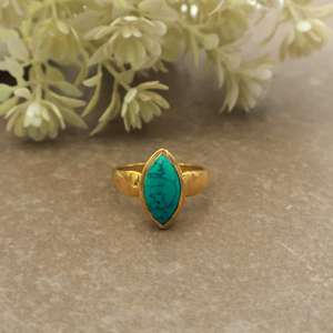 Handmade Natural <b>Turquoise</b> Stone <b>Ring</b> Marquise <b>Turquoise</b> <b>Ring</b> Bohemian Ethnic Gemstone Jewelry Gift for Her - Product Image 1